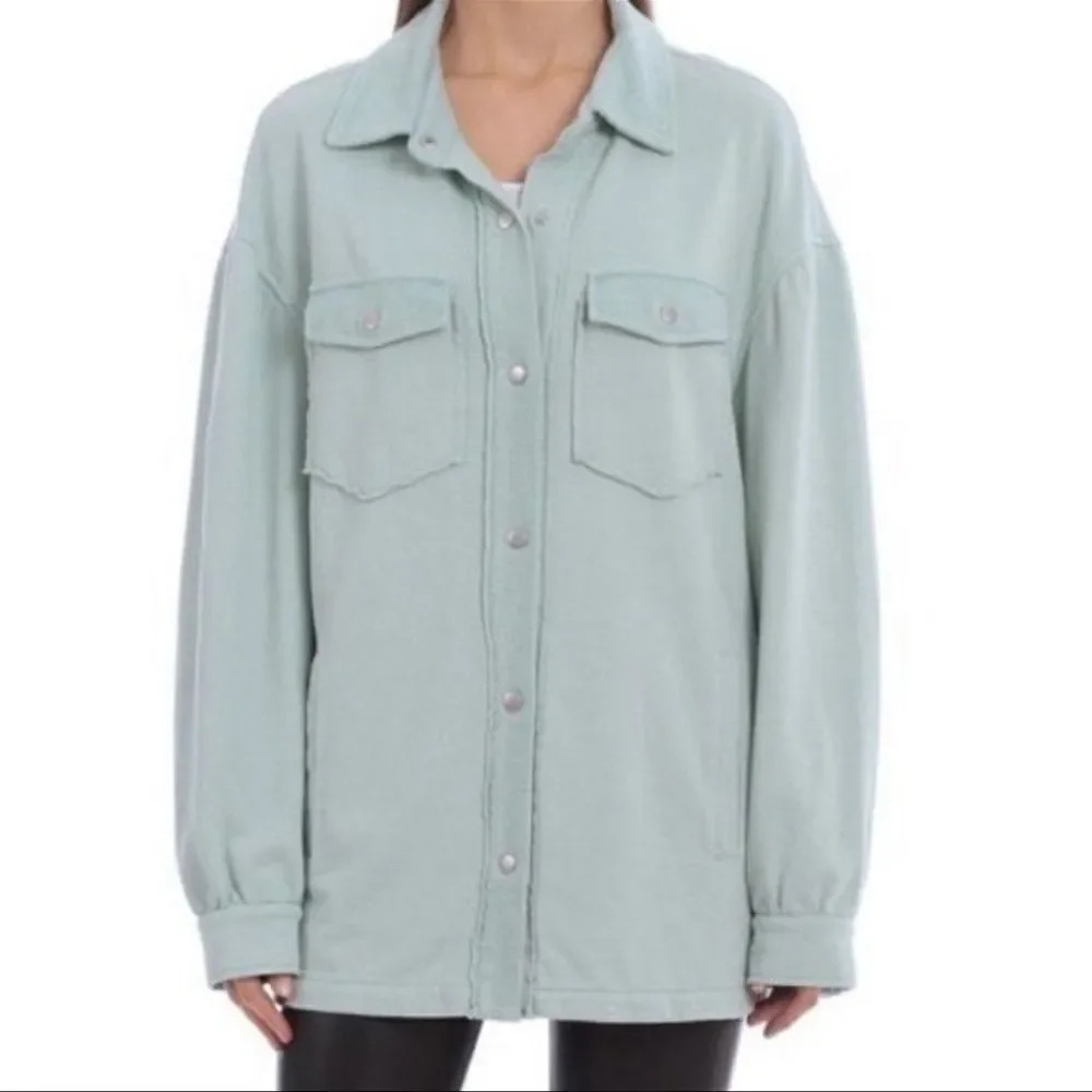 Avec Les Filles Mint Green French Terry Shirt Jacket Shacket